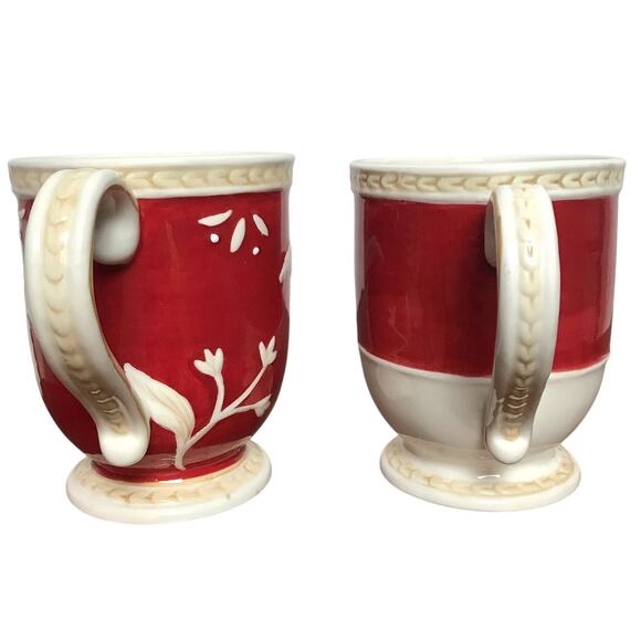 Fitz and Floyd Set of 2 Town & Country Red and White Ceramic Coffee Mugs - Picture 3 of 10